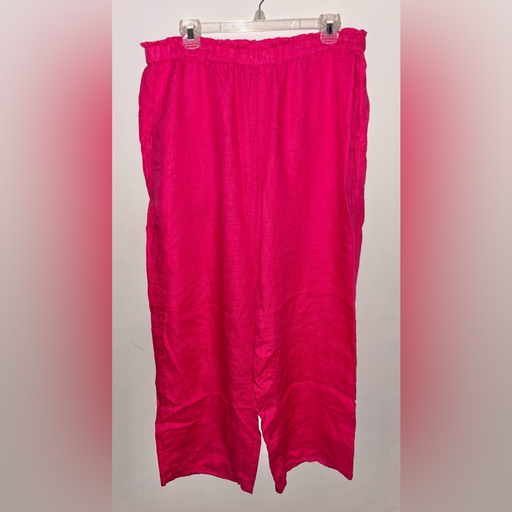 J.CREW Soleil Wide Leg Pants Snapdragon Pink 100% Linen Large Missing Drawstring